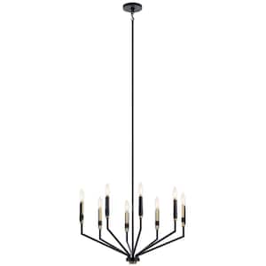 Armand 26 in. 8-Light Black with Bronze Accent Contemporary Candle Circle Chandelier for Dining Room