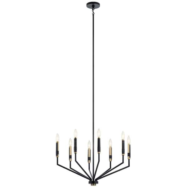 Armand 26 in. 8-Light Black with Bronze Accent Contemporary Candle Circle Chandelier for Dining Room
