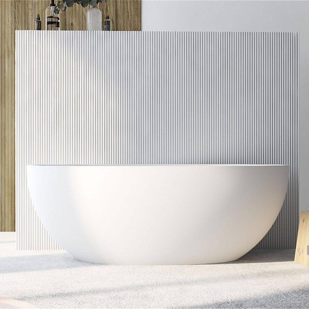 67 in. x 31 in. Oval Freestanding Solid Surface Soaking Bathtub with Center Drain in Matte White price history on PriceWatchPro