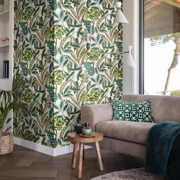 Liani Cream Painterly Botanical Expanded Vinyl Non-Pasted Wallpaper Roll