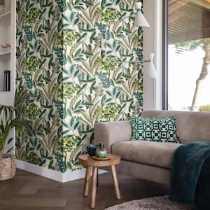 Liani Cream Green Painterly Botanical Wallpaper Sample
