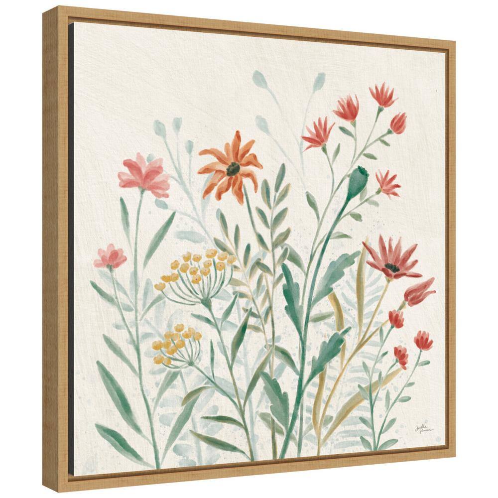 Wildflower Vibes II Floral Canvas Print with Maple Frame