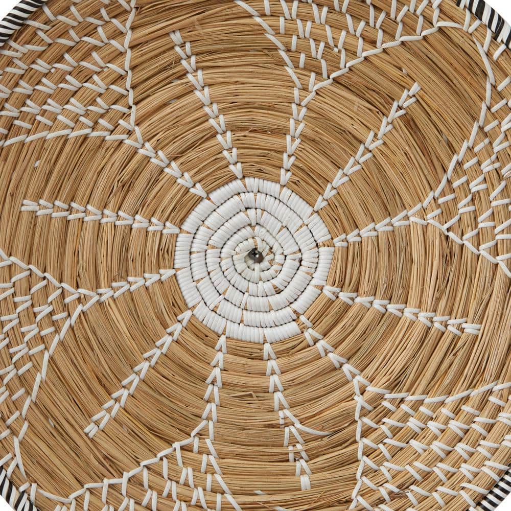 Handmade Brown and White Seagrass Embroidered Wall Sculpture Set