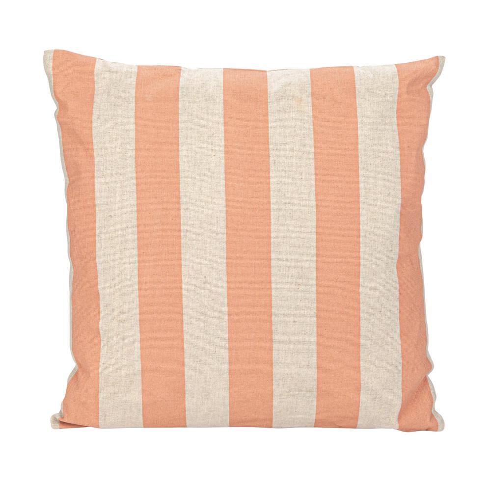Pink and Natural Striped Cotton Linen Square Pillow