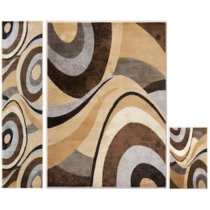 Tribeca Slade Brown/Grey 5 ft. x 7 ft. Abstract 3-Piece Area Rug Set