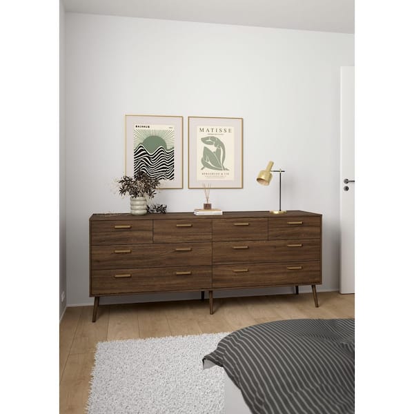 Tone Mocha Oak 8 Drawer 77.05 in. W Double Dresser