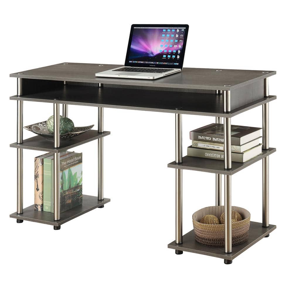 Charcoal Gray Wood Student Desk with Shelves