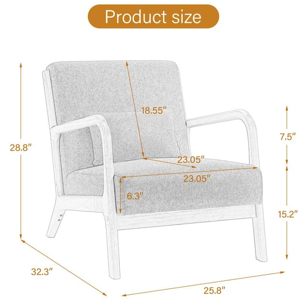 Uixe 25.78 in. W Modern Beige Wood Frame Cotton And Linen