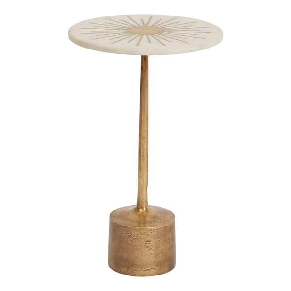 Storied Home Gold Metal Table with Marble and Metal Sunburst Top