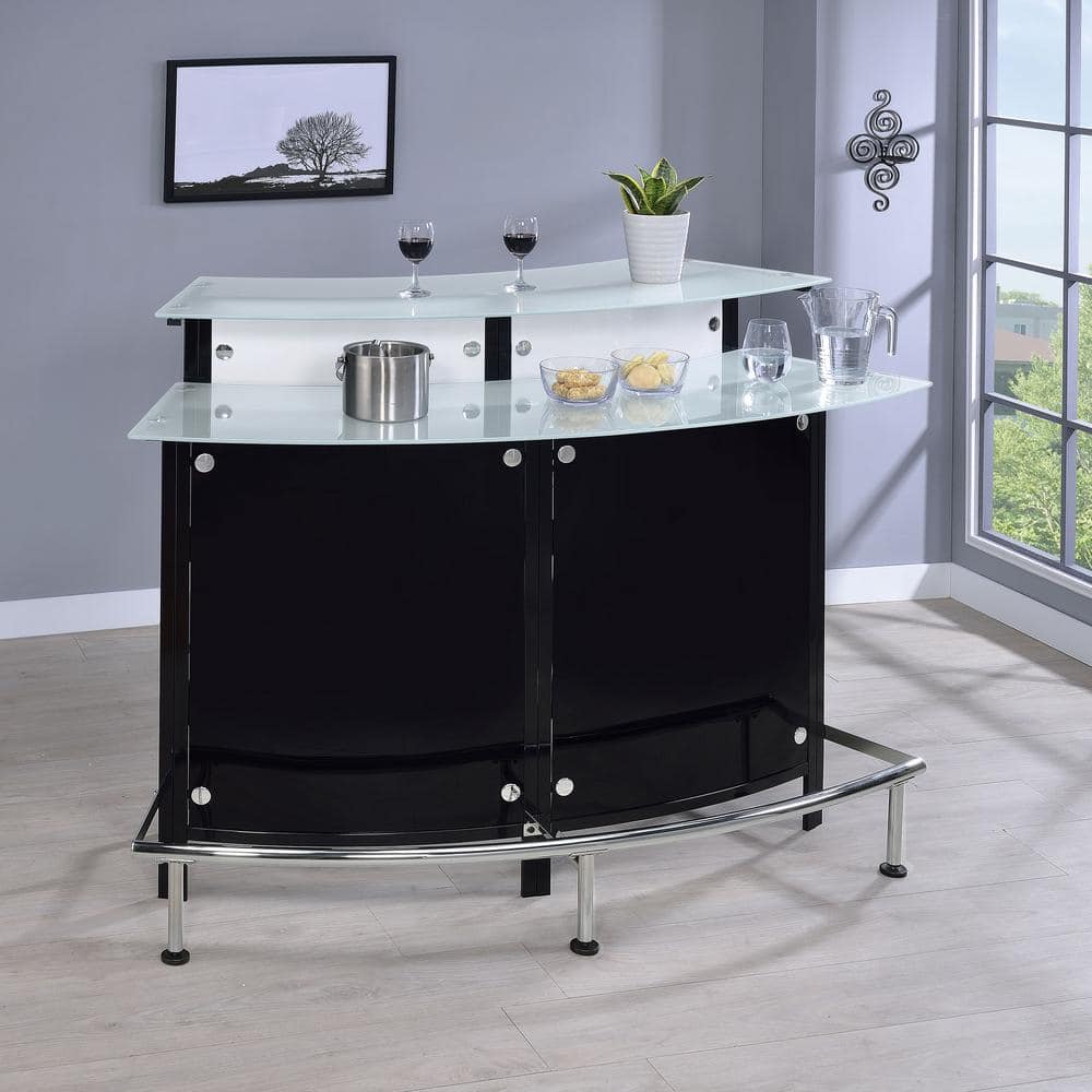 Contemporary Black and Chrome Bar Table with Glass Tops