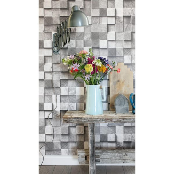 Tevye Grey Wood Geometric Paper Strippable Wallpaper (Covers 56.4 sq. ft.)