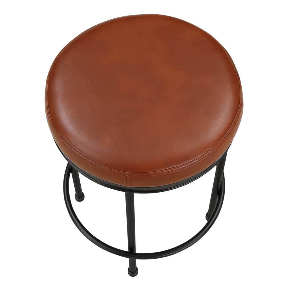 Montecarlo Adjustable Black Metal & Caramel Faux Leather Backless Stool