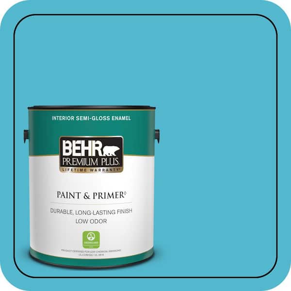 BEHR PREMIUM PLUS 1 gal. #520B-5 Liquid Blue Semi-Gloss Enamel Low Odor Interior Paint & Primer