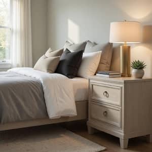 Kylie Washed Oak Brown 2 Drawer 27 in. W Nightstand with Tapered Legs