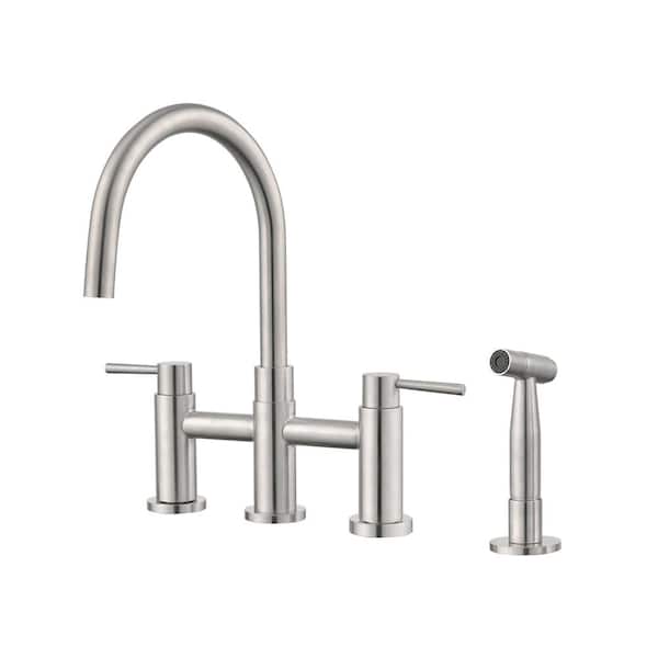 Unbranded Double Handle Bridge Kitchen Faucet with Side Sprayer in Brushed Nickel