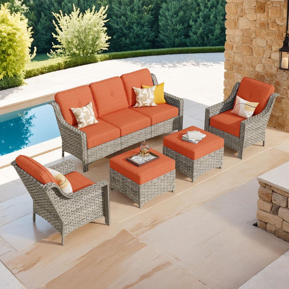 ElysiumCraft 5 Pieces Wicker Outdoor Patio Conversation Seating Set with Orange Red Cushions price history on PriceWatchPro