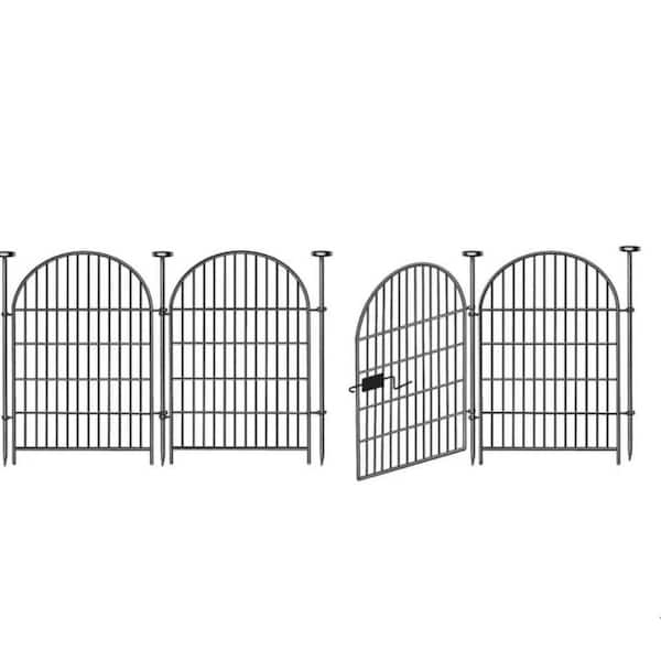 FAWEY TRED INC Tall Garden Fence with Gate, 40 in. (H)x8.8 ft. (L) 4 Panels No Dig Fence for Dogs, Rustproof Metal