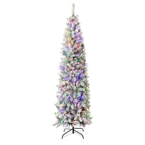 6.5 ft. Pre-Lit LED Artificial Christmas Tree Pencil Flocked with Multi-Color Light