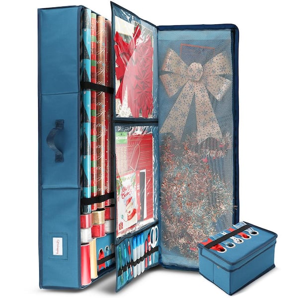 HEARTH & HARBOR Blue Large Christmas Wrapping Paper Storage Box HHHS08 -  The Home Depot