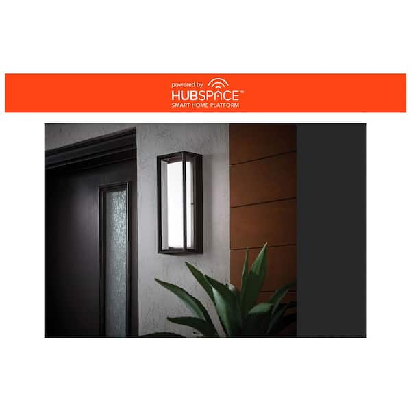 Rockwood 14.93 in. Black Modern Integrated LED Color Changing Outdoor Wall Light Sconce (1-Pack) Powered by Hubspace