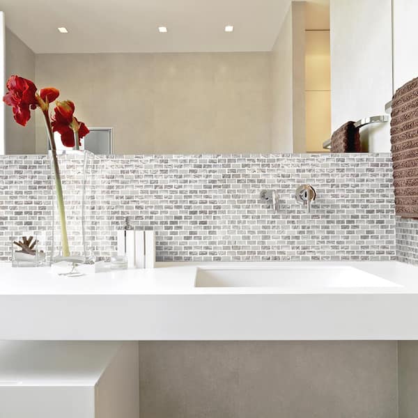 Treasure Bell Silver Metallic 11.375 in. x 11.875 in. Interlocking Brick Textured Glass Mosaic Tile (9.38 sq. ft./Case)