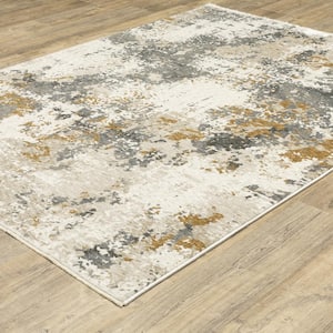 Haven Beige/Gray 10 ft. x 13 ft. Abstract Transcendent Polyester Fringed Indoor Area Rug