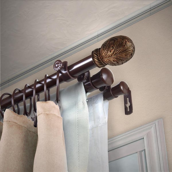 EMOH 13/16" Dia Adjustable 66" to 120" Triple Curtain Rod in Cocoa with Irene Finials