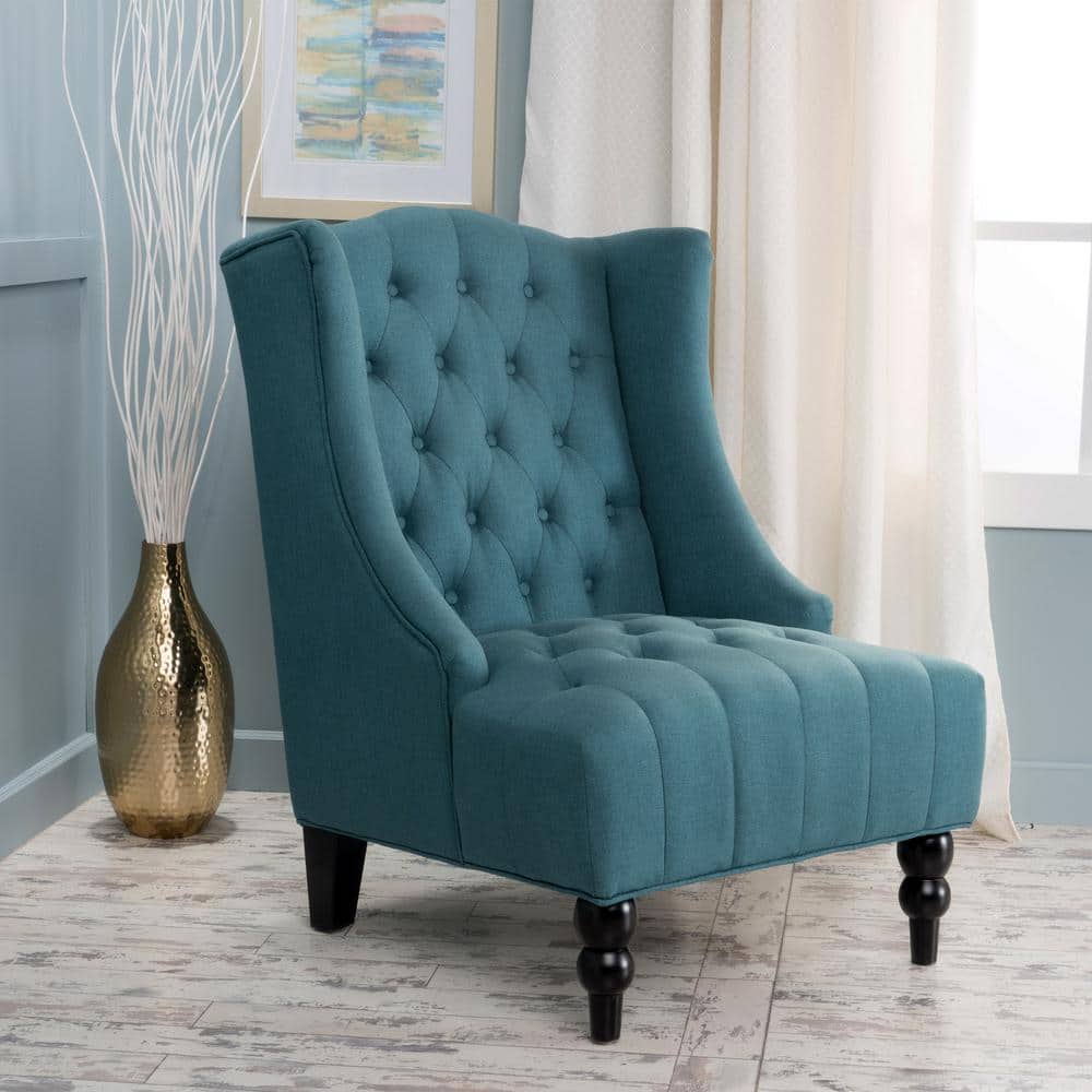 Handcrafted Dark Teal High Back Wood Accent Chair