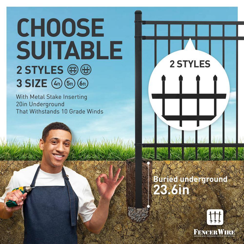 Black Heavy-Duty Flat Top Metal Fence Panels, 4 ft. H x 8 ft. W