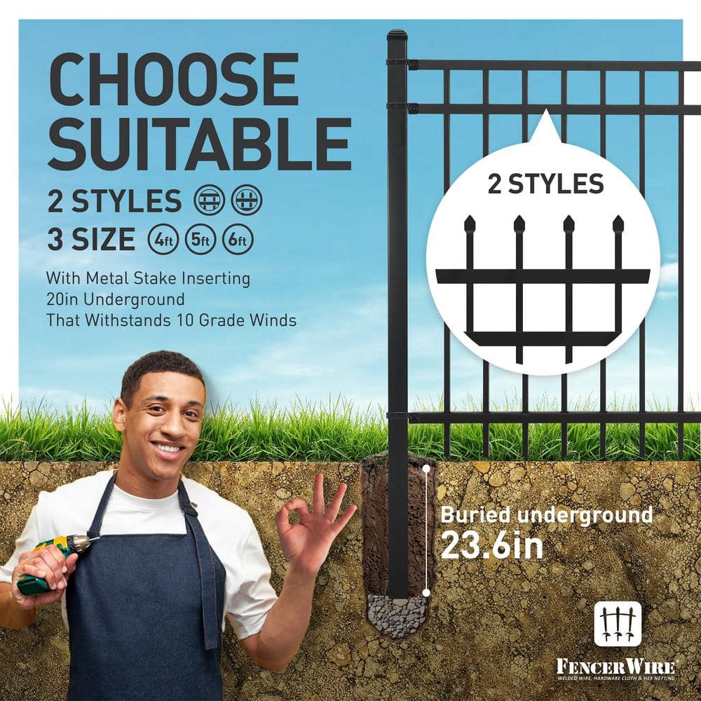 Black Heavy-Duty Flat Top Metal Fence Panels, 4 ft. H x 8 ft. W