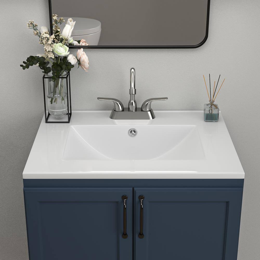 White Ceramic Rectangular Single Sink Vanity Top with 3 Faucet Holes