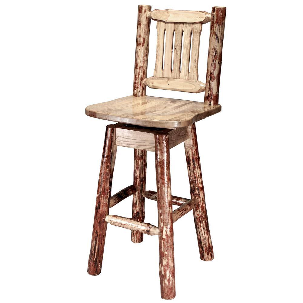 Buckskin High-Back Saddle Swivel Barstool in Solid Wood