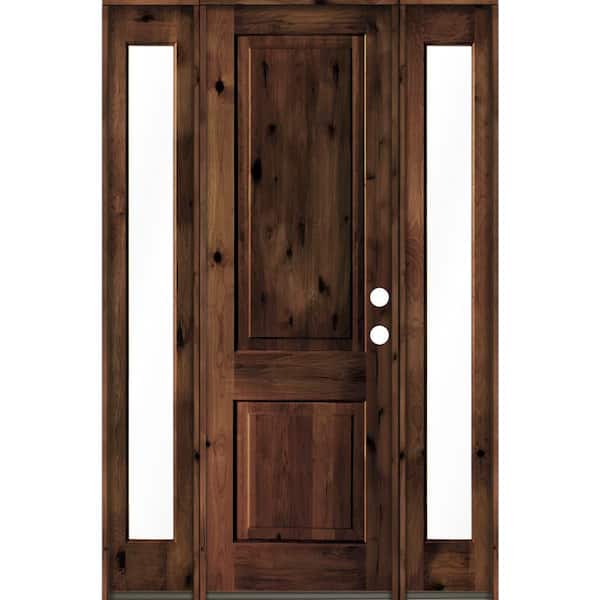 Krosswood Doors 58 in. x 96 in. Rustic Knotty Alder Square Top Red Mahogany Stained Wood Left Hand Single Prehung Front Door