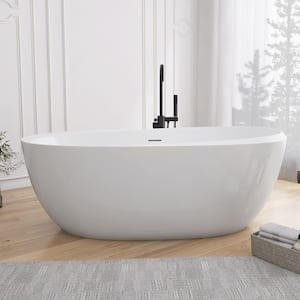 59 in. x 29.5 in. Acrylic Free Standing Tub Flatbottom Freestanding Soaking Bathtub with Anti-Clogging Drain in White