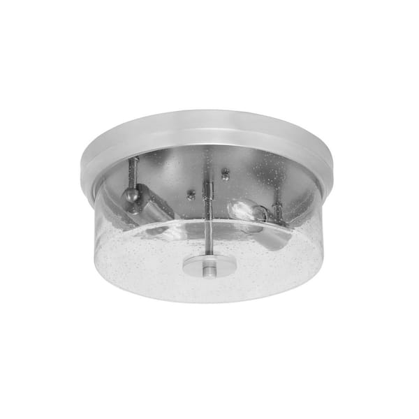 Unbranded Ashland 12 in. 2 Light Brushed Nickel Flush Mount with Clear Bubble Glass Shade No Bulbs Included