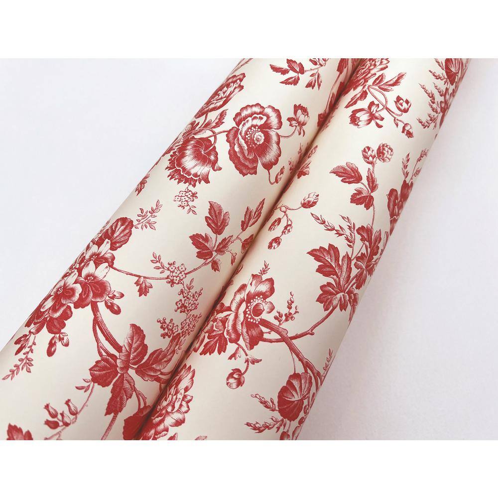 French Red Floral Toile Wallpaper Roll