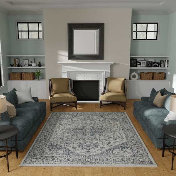 Carleigh Armili Blue 9 ft. 10 in. x 12 ft. 10 in. Oriental Polypropylene Indoor Area Rug