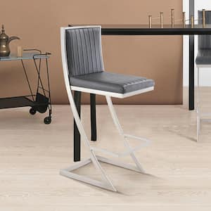 Pinellas Modern Grey Faux Leather and Brushed Stainless Steel Bar and Counter Stool