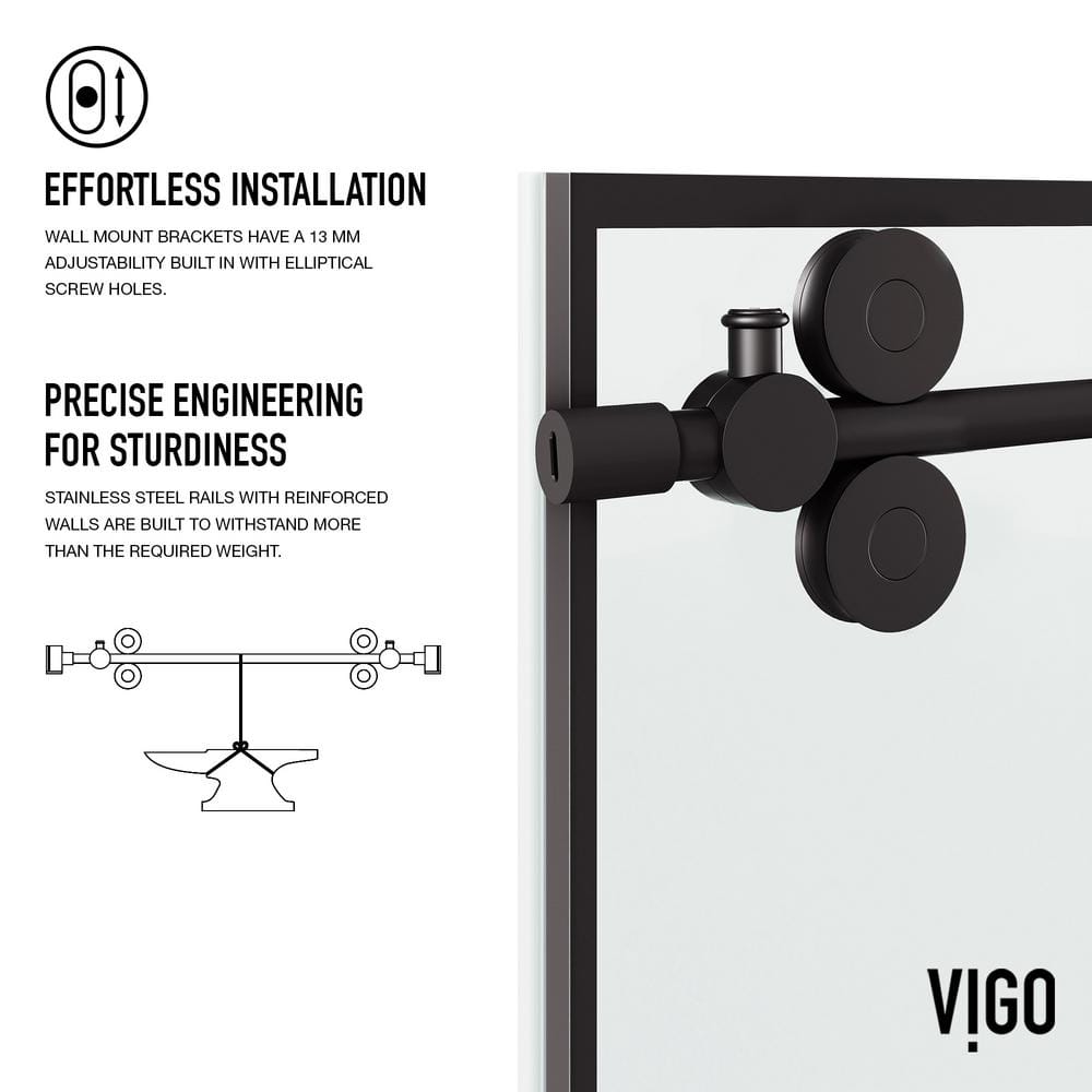 Elan 68-72" Matte Black Frameless Sliding Shower Door with Clear Grid Glass