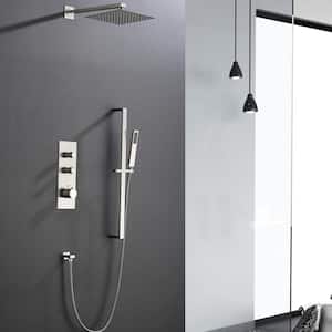 Thermostatic 2-Spray Patterns 10 in. Wall Mount Dual Shower Heads with Adjustable Height Hand Shower in Brushed Nickel