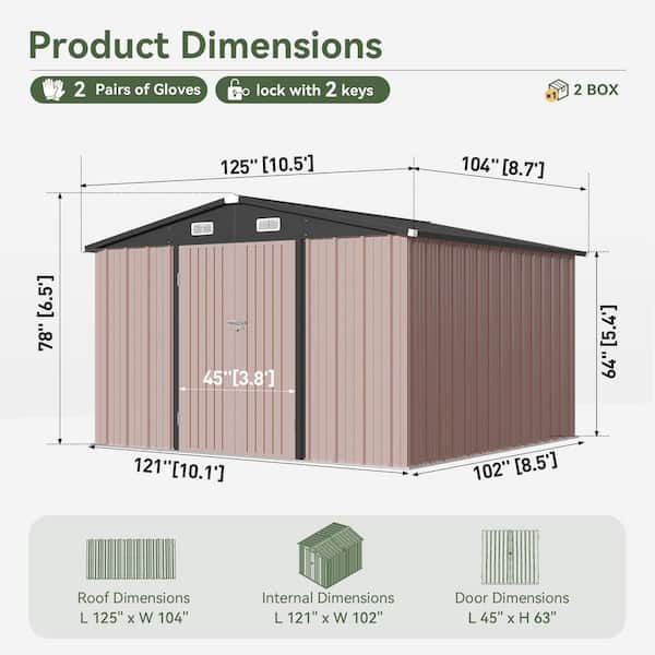 Sizzim 10 ft. W x 8 ft. D Tool Shed Metal Storage Shed with Metal