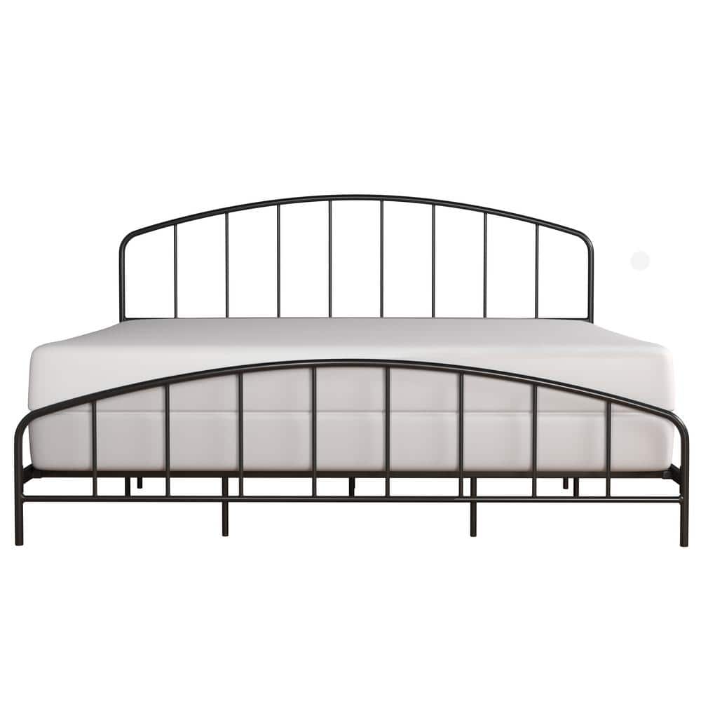 Satin Black Metal King Bed with Arched Spindle Headboard