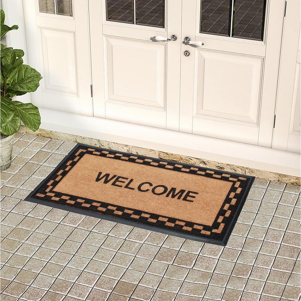 Heavy Duty Black and Beige Coir Rubber Outdoor Welcome Doormat