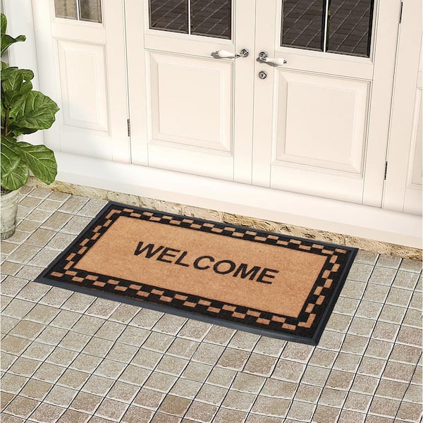 A1HC Heavy Duty Welcome Black/Beige 24 in. x 48 in. Rubber and Coir Durable Door Mat