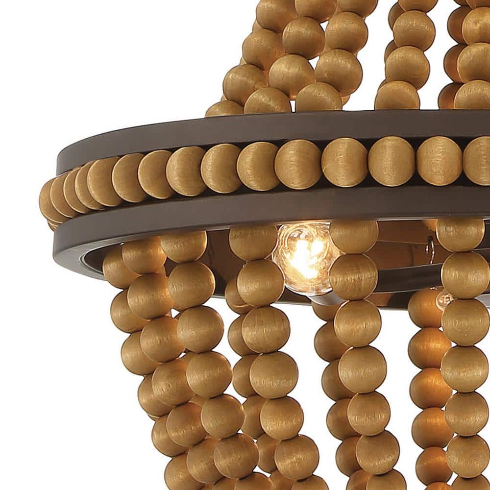 Oil Rubbed Bronze Beaded Empire Chandelier with Wooden Accents