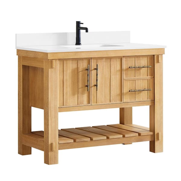 Paris 42 in.W x 22 in.D x 34 in.H Single Sink Bath Vanity in Acacia Classic Gray with Pure White Quartz Stone Top