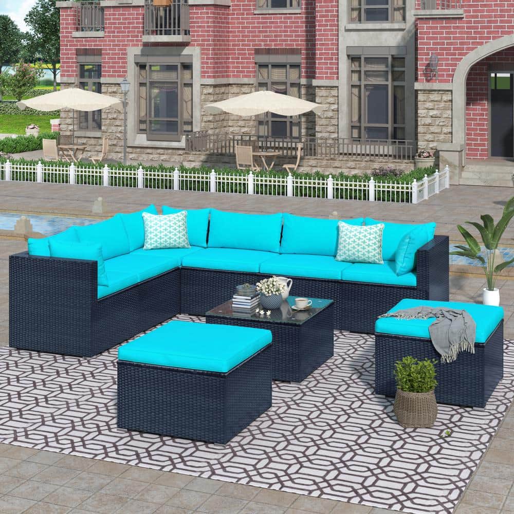 URTR 9Piece Patio Furniture Set, Outdoor Conversation Set, PE Wicker