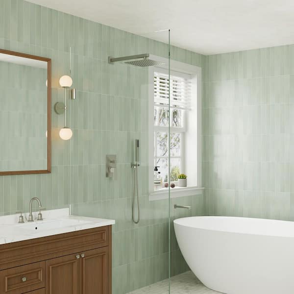 3-Spray Patterns Square 10 in. Wall Mount Dual Shower Heads 2.5 GPM with Tub Faucet in Brushed Nickel