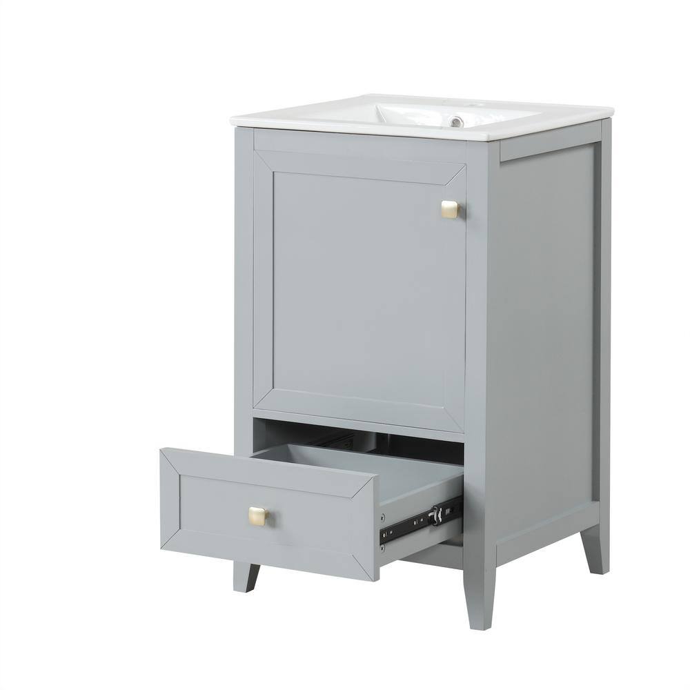 Gray MDF Freestanding Bathroom Vanity with White Ceramic Sink