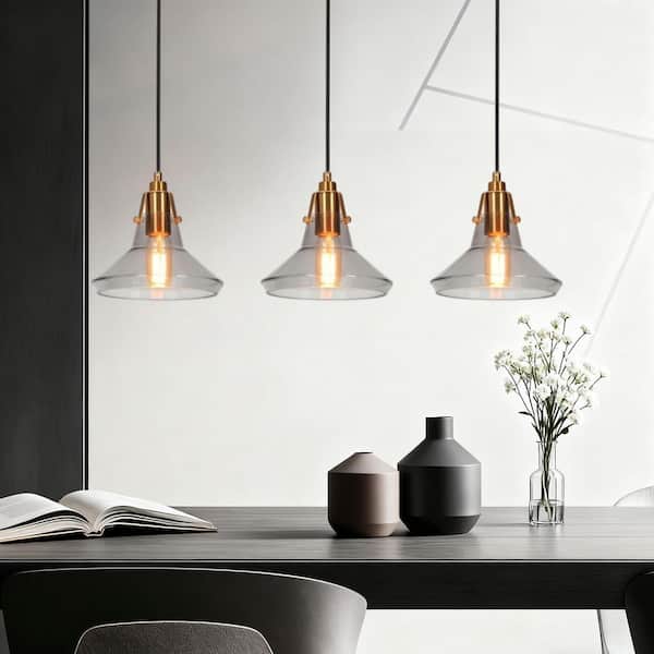 Tencanonia Modern 1-light Black and Plating Brass Pendant Light with Cone Smoke Glass Shade for Living Room
